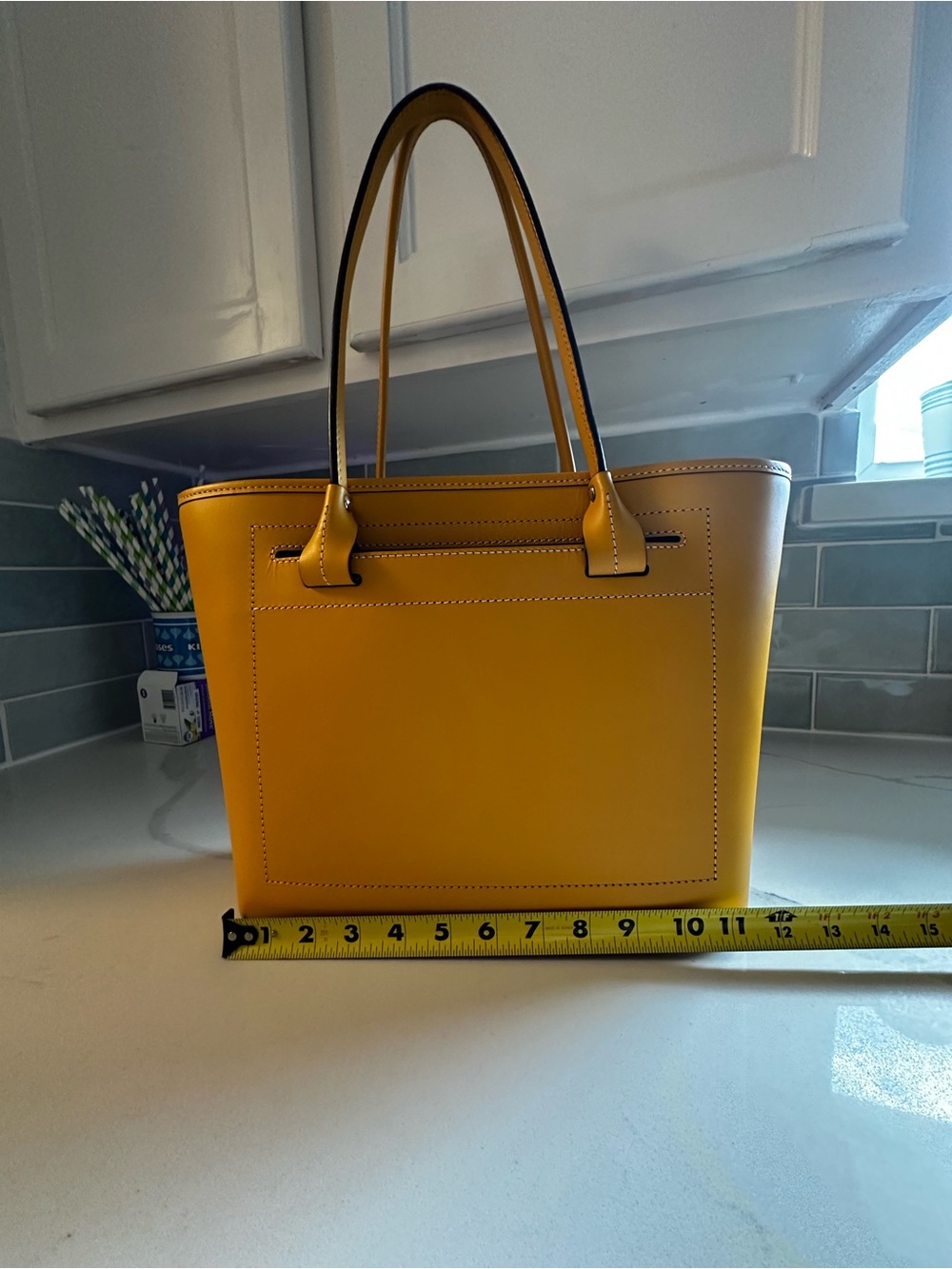 Dooney & Bourke Mustard Yellow Leather Tote with Front Pocket - Picture 3 of 8